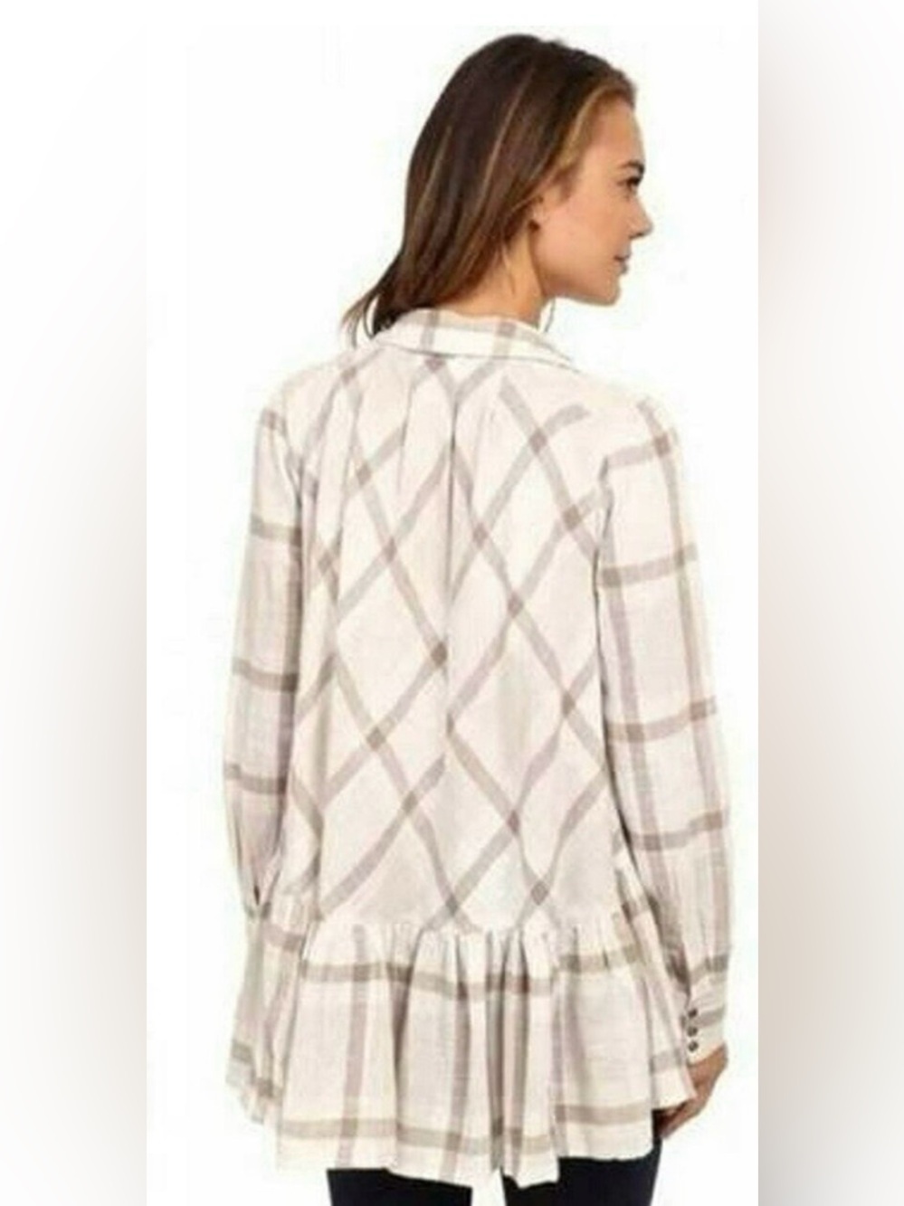 Free People Women’s Cream Plaid Ruffled Tunic Top